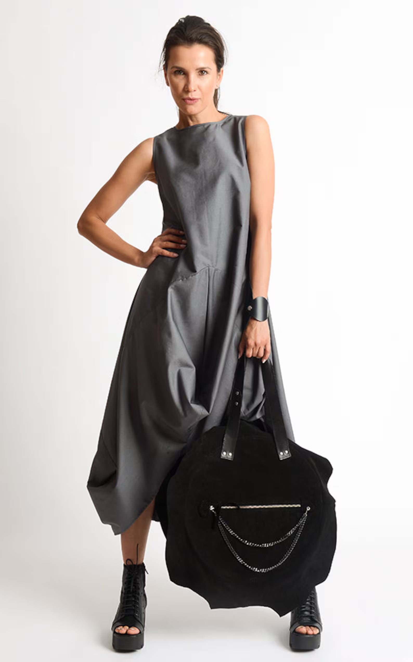 Grey asymmetrical linen dress