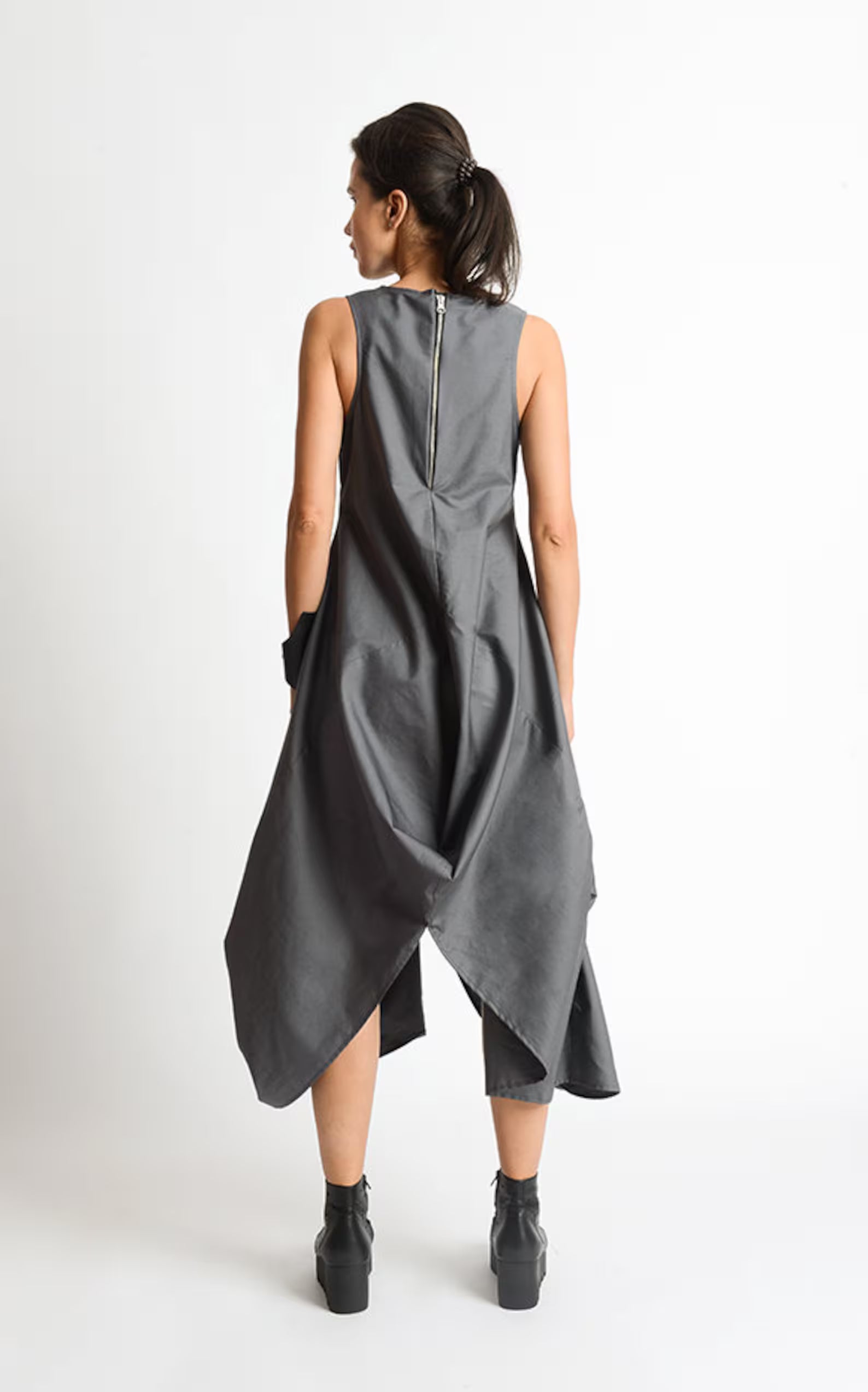 Grey asymmetrical linen dress