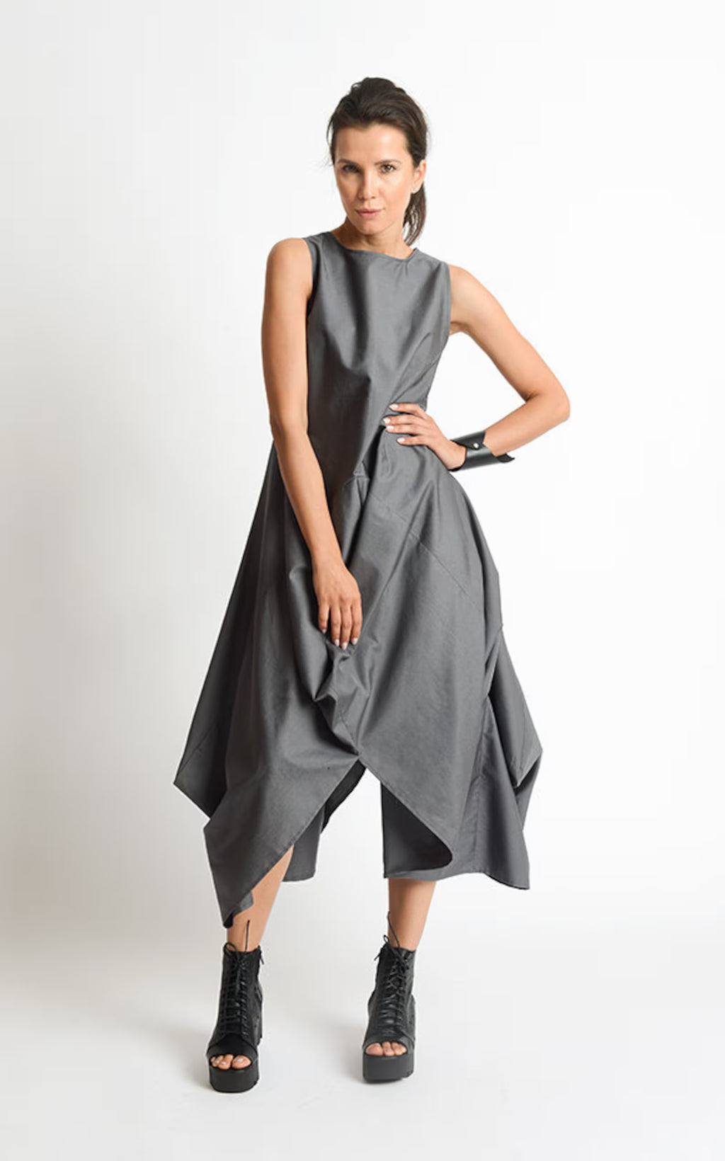 Grey asymmetrical linen dress